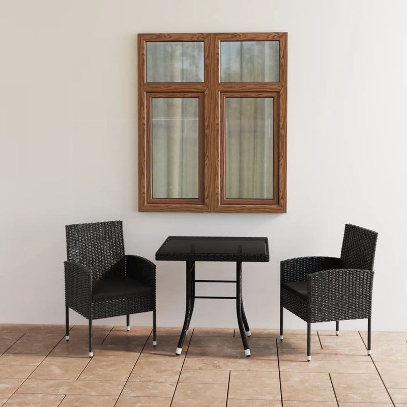 3 Piece Garden Dining Set Poly Rattan Black