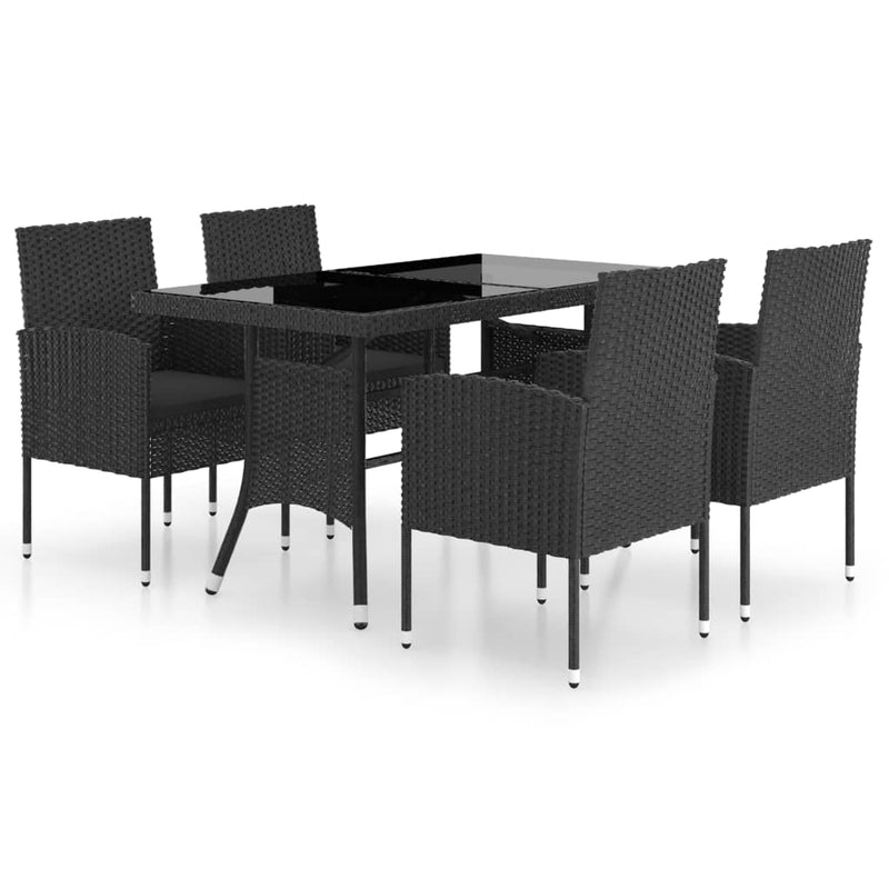 5 Piece Garden Dining Set Poly Rattan Black