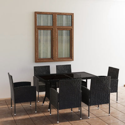 7 Piece Garden Dining Set Poly Rattan Black