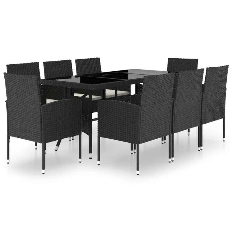 9 Piece Garden Dining Set Poly Rattan Black