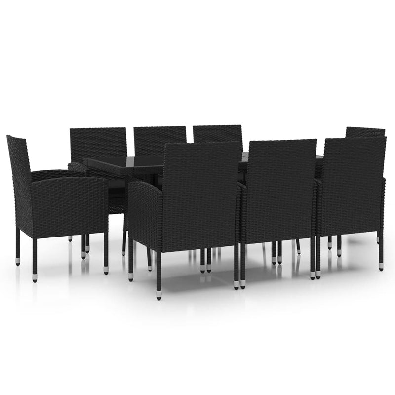 9 Piece Garden Dining Set Poly Rattan Black