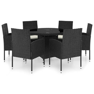 7 Piece Garden Dining Set Poly Rattan Black