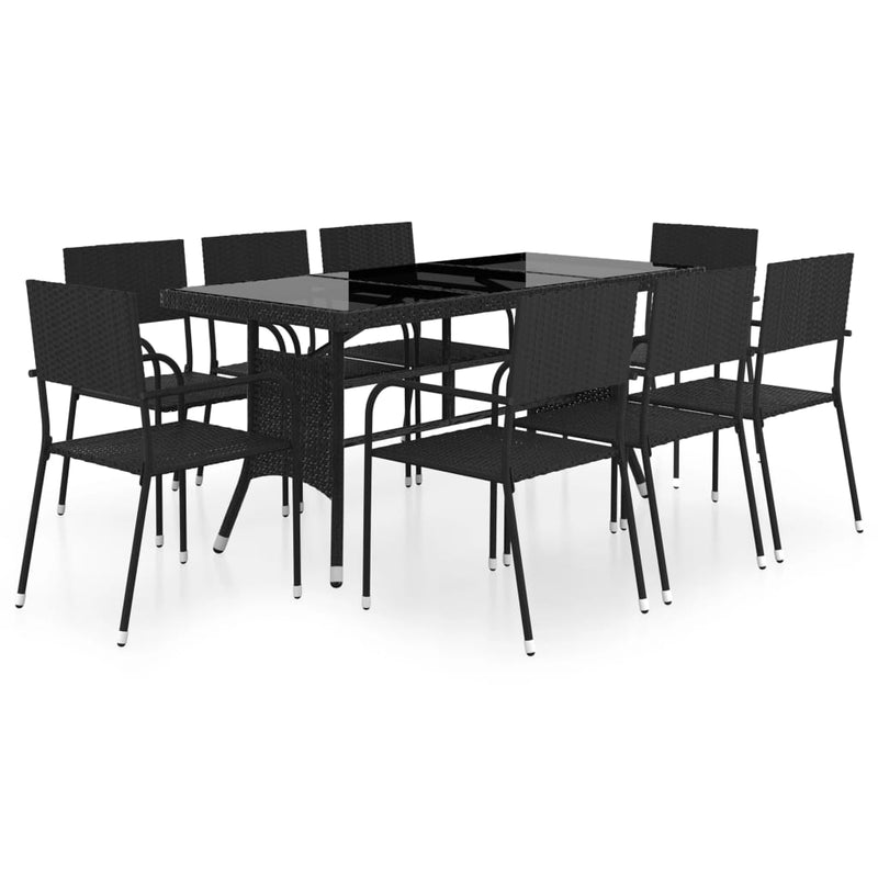 9 Piece Garden Dining Set Poly Rattan Black