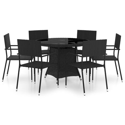 7 Piece Garden Dining Set Poly Rattan Black