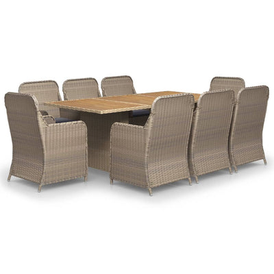 9 Piece Garden Dining Set Poly Rattan Brown