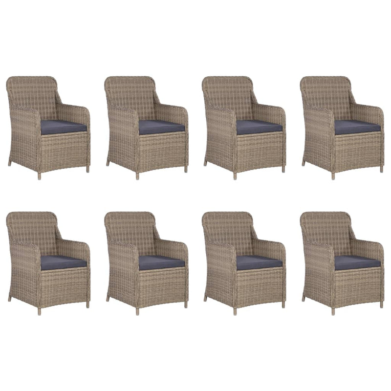 9 Piece Garden Dining Set Poly Rattan Brown