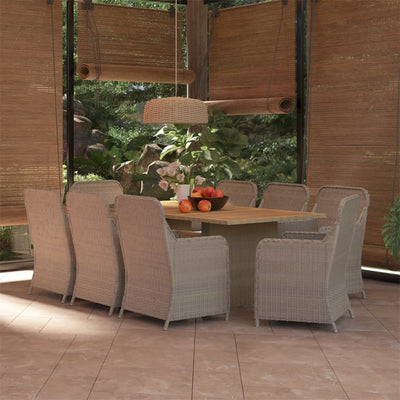 9 Piece Garden Dining Set Poly Rattan Brown