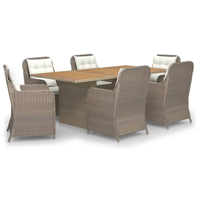 7 Piece Garden Dining Set Poly Rattan Brown