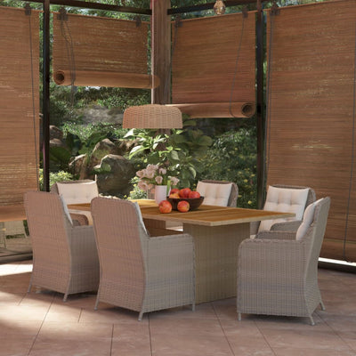 7 Piece Garden Dining Set Poly Rattan Brown