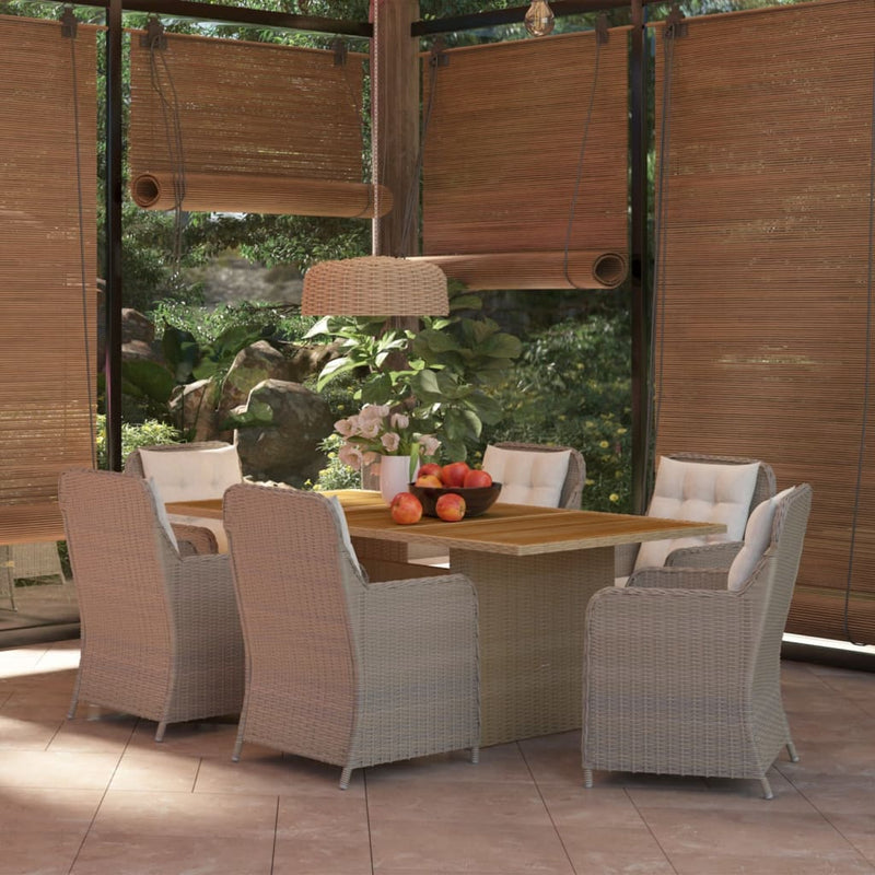7 Piece Garden Dining Set Poly Rattan Brown