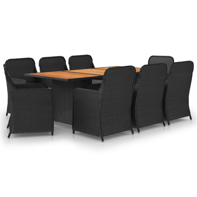 9 Piece Garden Dining Set Poly Rattan Black