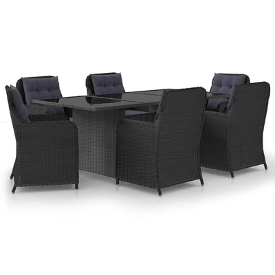 7 Piece Garden Dining Set Poly Rattan Black