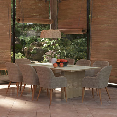 9 Piece Garden Dining Set Poly Rattan Brown