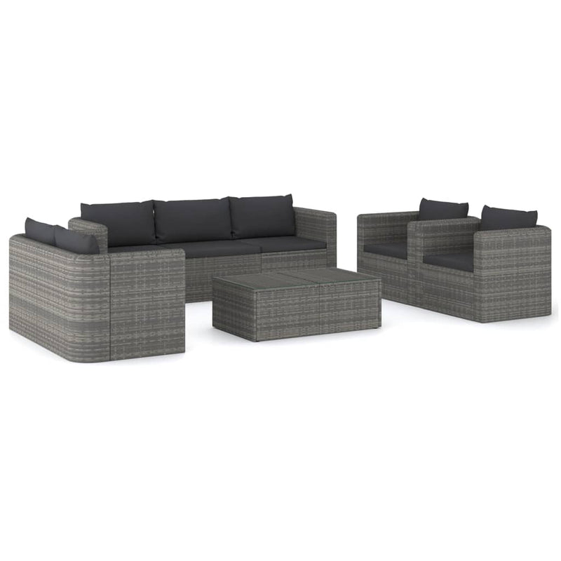 8 Piece Garden Lounge Set with Cushions Poly Rattan Grey