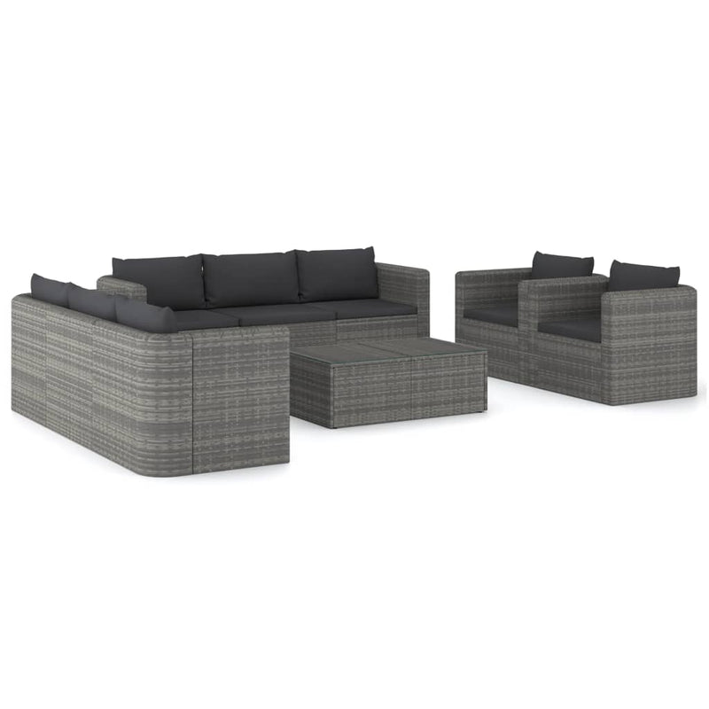 9 Piece Garden Lounge Set with Cushions Poly Rattan Grey