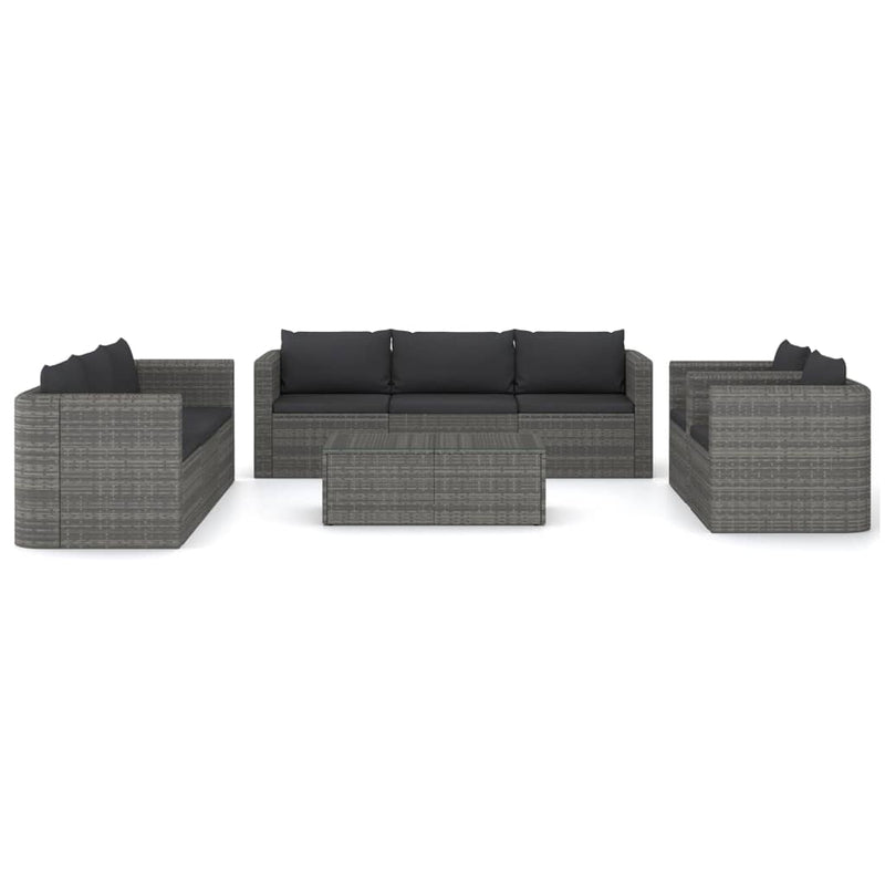 9 Piece Garden Lounge Set with Cushions Poly Rattan Grey