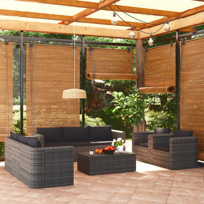 9 Piece Garden Lounge Set with Cushions Poly Rattan Grey