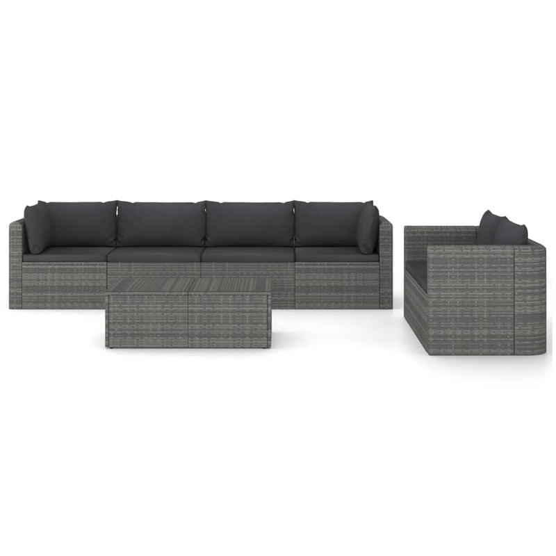 7 Piece Garden Lounge Set with Cushions Poly Rattan Grey