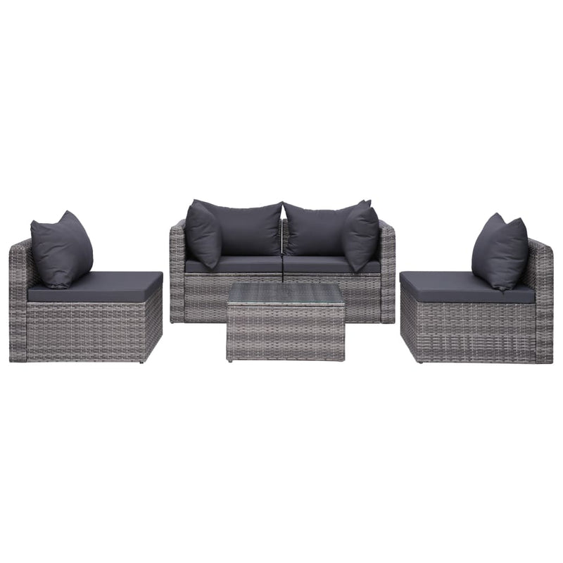 7 Piece Garden Lounge Set with Cushions Poly Rattan Grey