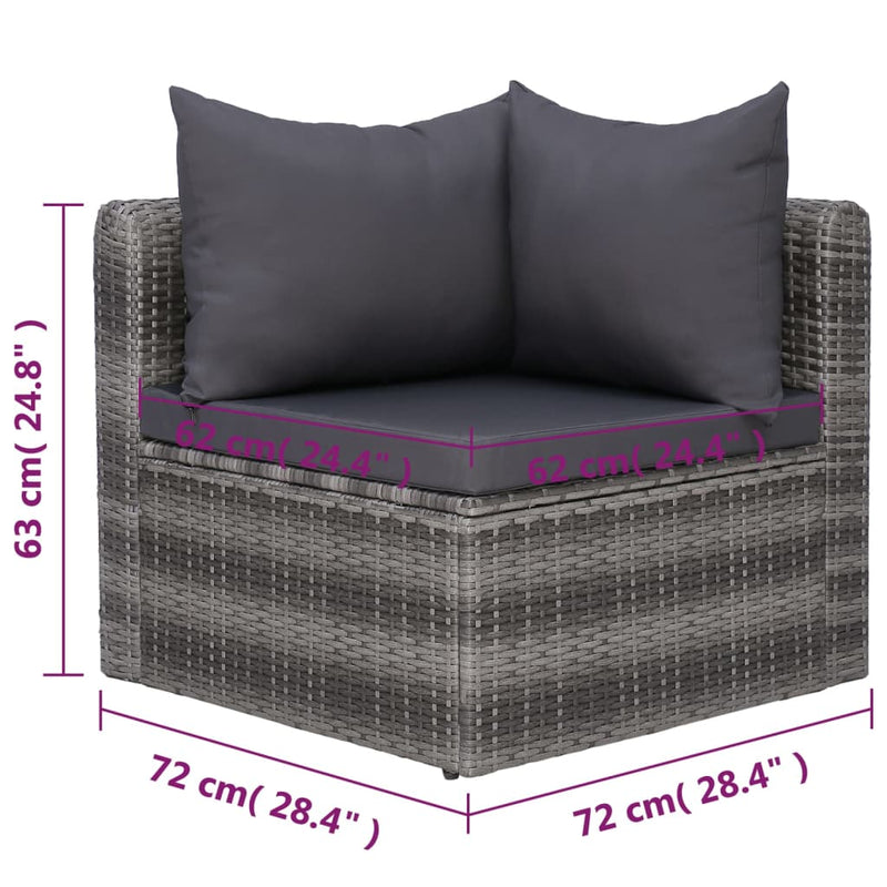 7 Piece Garden Lounge Set with Cushions Poly Rattan Grey