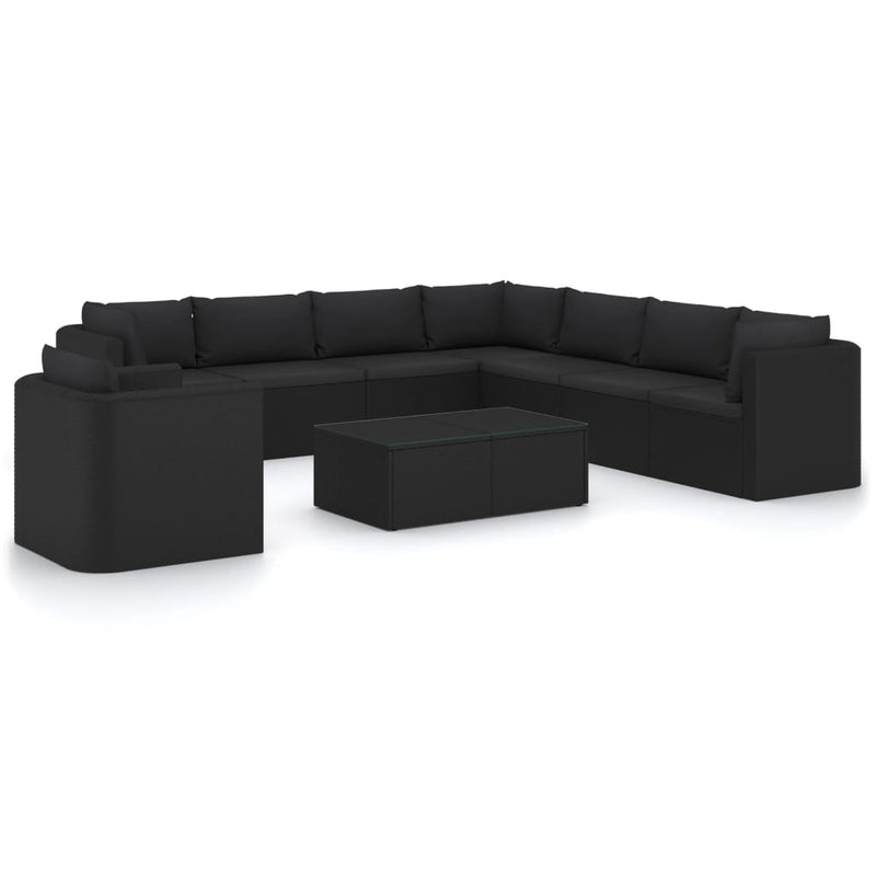 10 Piece Garden Lounge Set with Cushions Poly Rattan Black