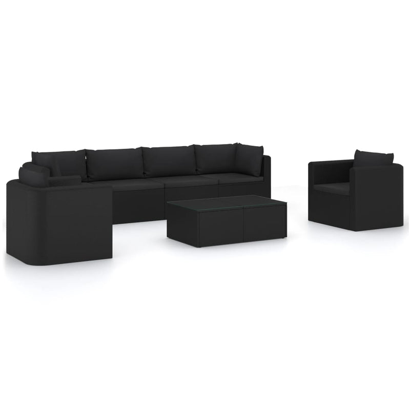 7 Piece Garden Lounge Set with Cushions Poly Rattan Black