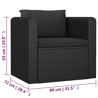 7 Piece Garden Lounge Set with Cushions Poly Rattan Black