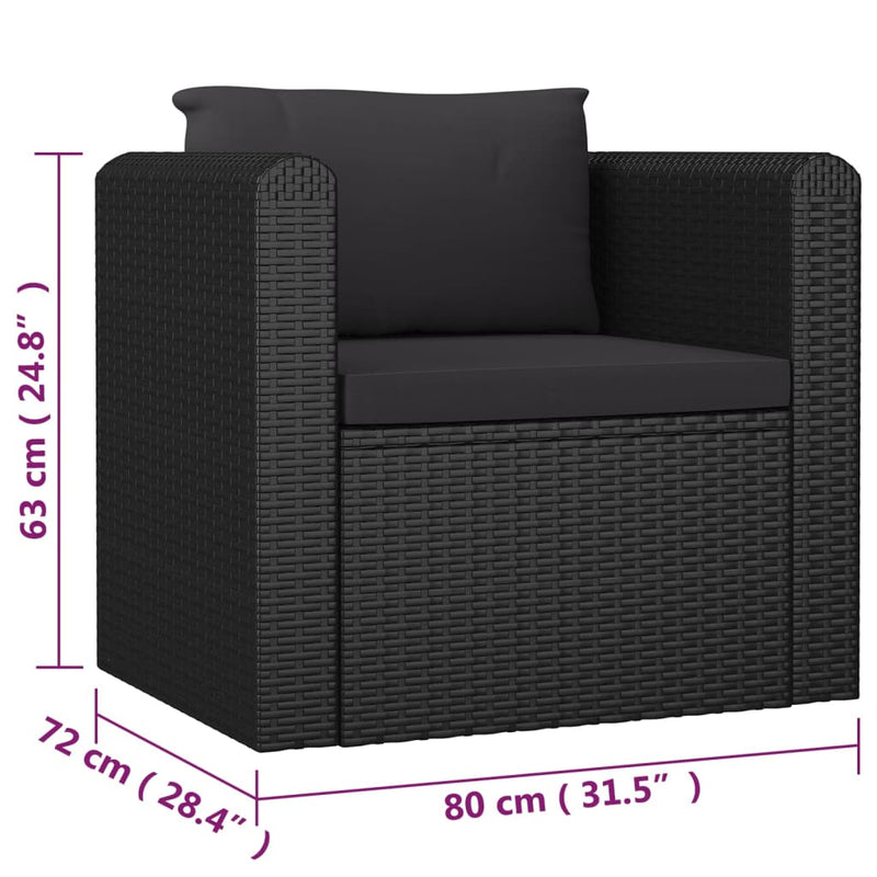 7 Piece Garden Lounge Set with Cushions Poly Rattan Black