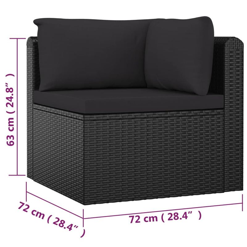 7 Piece Garden Lounge Set with Cushions Poly Rattan Black