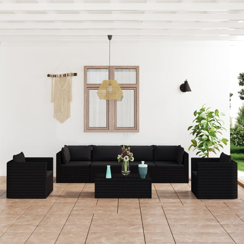 7 Piece Garden Lounge Set with Cushions Poly Rattan Black