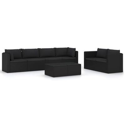 7 Piece Garden Lounge Set with Cushions Poly Rattan Black