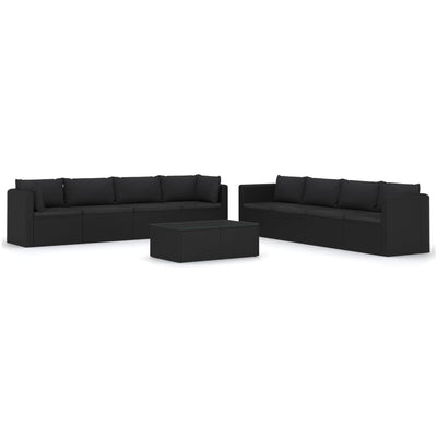 9 Piece Garden Lounge Set with Cushions Poly Rattan Black