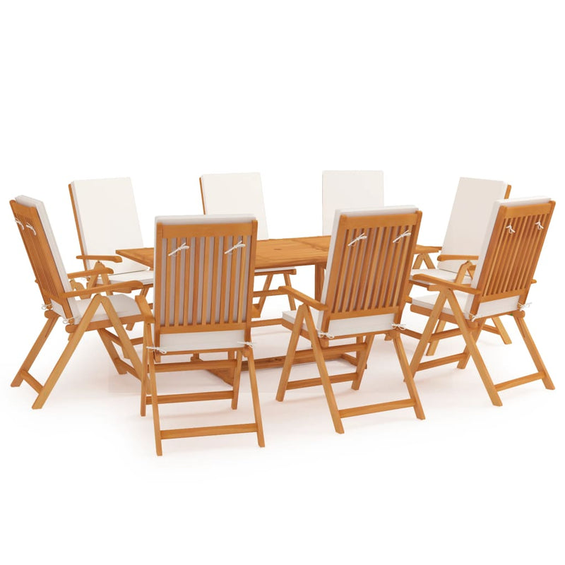 9 Piece Garden Dining Set with Cushions Solid Teak Wood