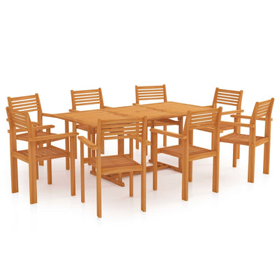 9 Piece Garden Dining Set Solid Teak Wood