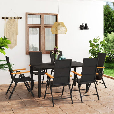 7 Piece Garden Dining Set Black and Brown