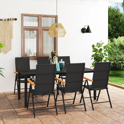 7 Piece Garden Dining Set Black and Brown