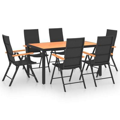 7 Piece Garden Dining Set Black and Brown