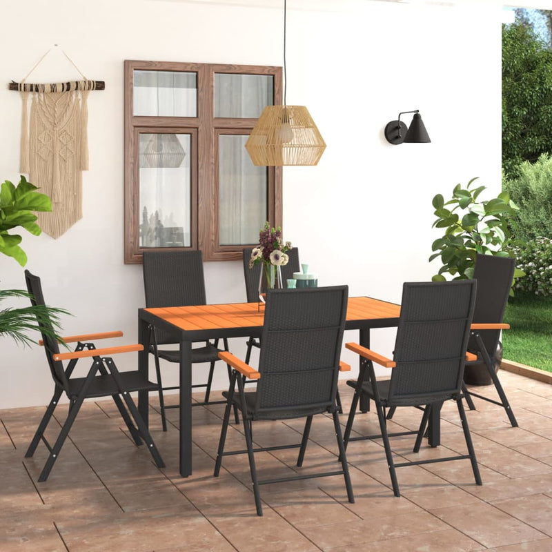 7 Piece Garden Dining Set Black and Brown