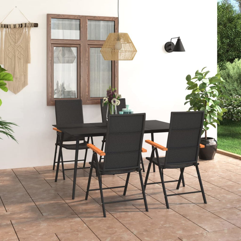 5 Piece Garden Dining Set Black and Brown