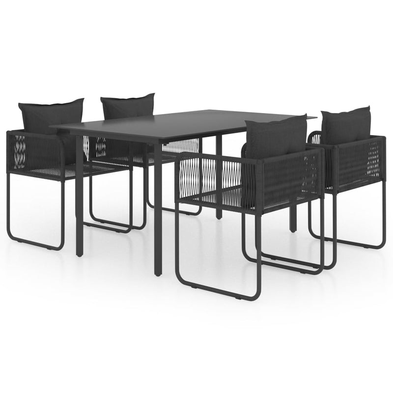 5 Piece Garden Dining Set PVC Rattan Black