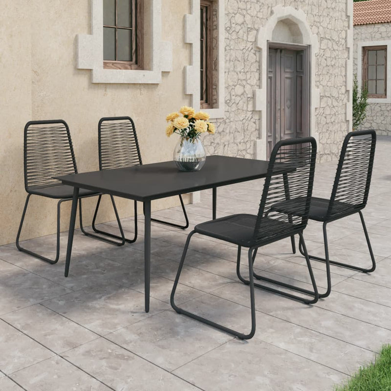 5 Piece Garden Dining Set PVC Rattan Black