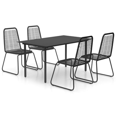 5 Piece Garden Dining Set PVC Rattan Black