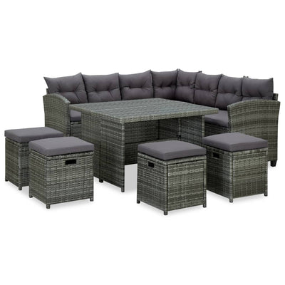 6 Piece Garden Lounge Set with Cushions Poly Rattan Grey