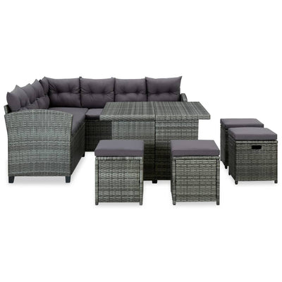 6 Piece Garden Lounge Set with Cushions Poly Rattan Grey