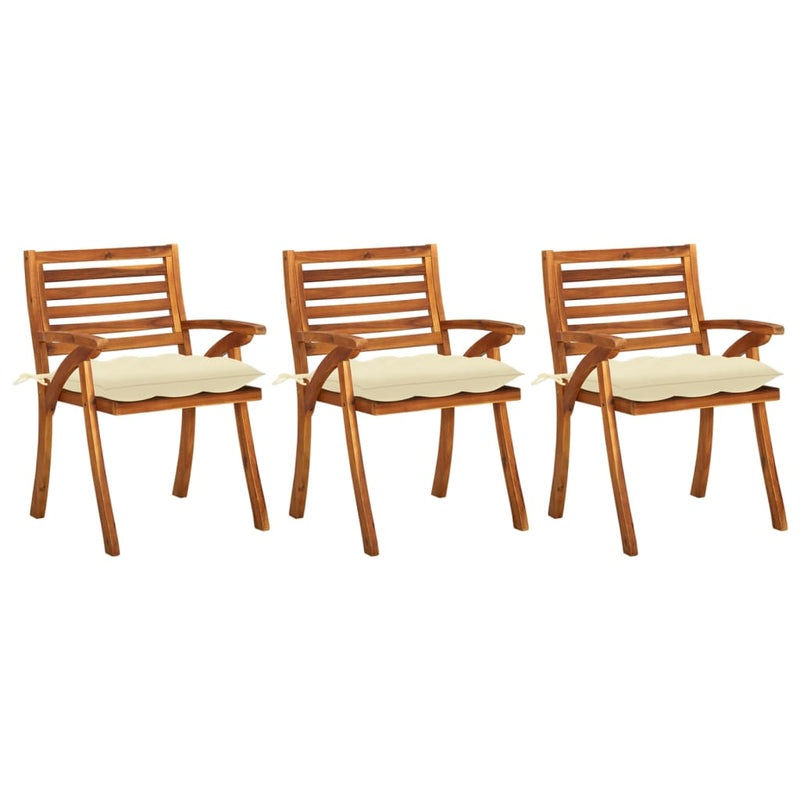 Garden Dining Chairs with Cushions 3 pcs Solid Acacia Wood