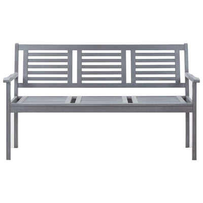 3-Seater Garden Bench with Cushion 150 cm Grey Eucalyptus Wood