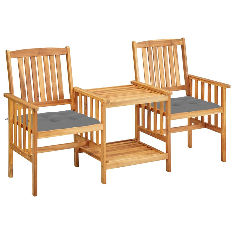 Garden Chairs with Tea Table and Cushions Solid Acacia Wood