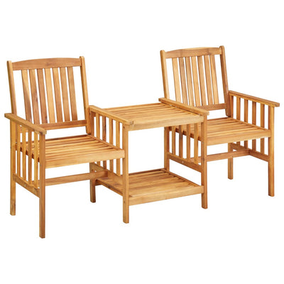 Garden Chairs with Tea Table and Cushions Solid Acacia Wood