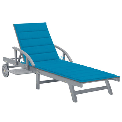 Garden Sun Lounger with Cushion Solid Acacia Wood