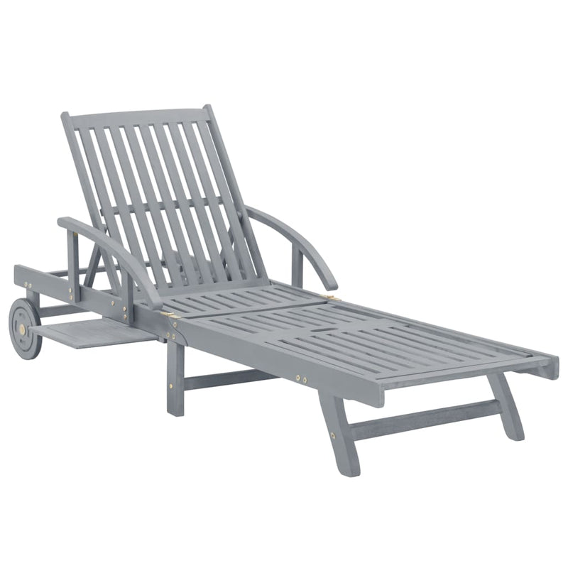 Garden Sun Lounger with Cushion Solid Acacia Wood